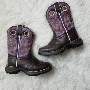 Durango Youth Girls Lil’ Rebel Dark Brown & Purple Western Boots – Excellent